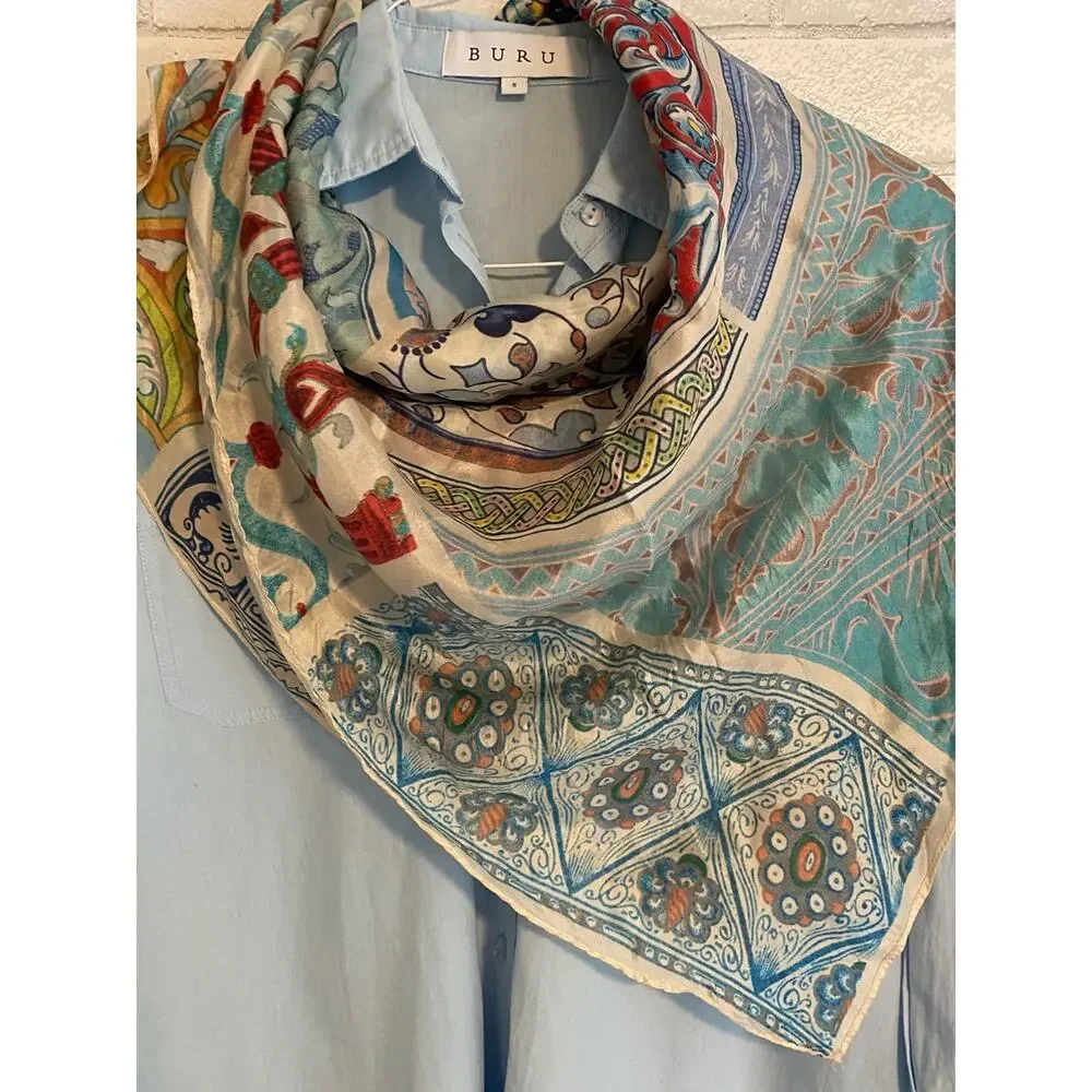 Johnny Was $160 Celestin Large Silk 43” Square Scarf EUC